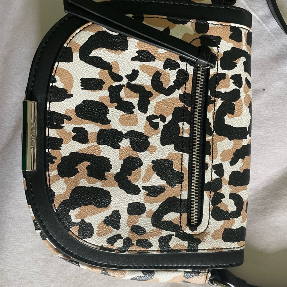 Nine West Brown and Black Crossbody Bag with Leopard Print